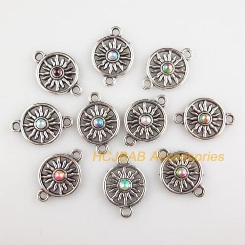 20 New Round Charms Mixed Acrylic Sun Flower Connectors Tibetan Silver Tone 16x23.5mm