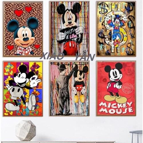 Mickey Mouse and Donald Duck Diamond Painting 5D DIY Full Diamond Embroidery Cross Stitch Kits Childrens Family Room Decoration