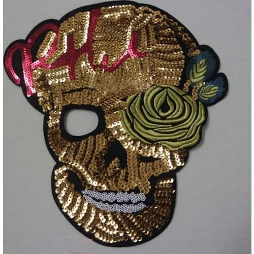 Sequins Rose Skull Patch DIY Clothes Patch Sew On Clothing Embroidered Motif Beaded Applique Punk Embroidery Badges