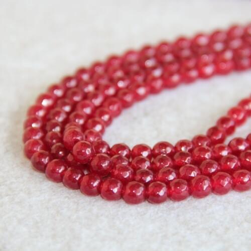 Min Order1) 6mm Red Rubys Jades Chalcedony Beads Round Shape Natural Stone Faceted Beads 15inch Jewelry Making Design Wholesale