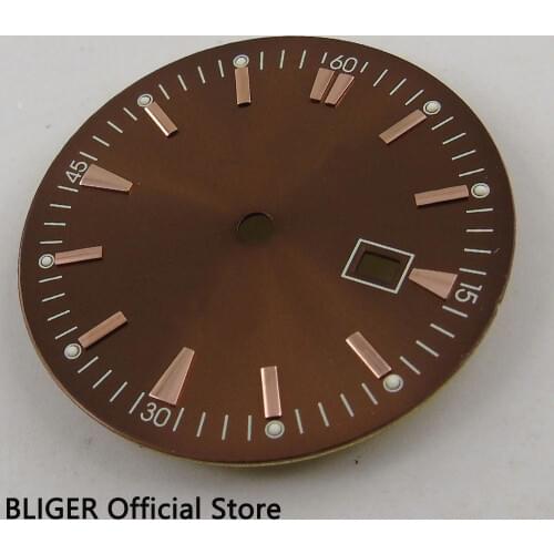High quality 34.8MM Brown Sterile Dial Rose Golden Marks Date Window Watch Dial Fit For MIYOTA 8215 8205 Automatic Movement D65