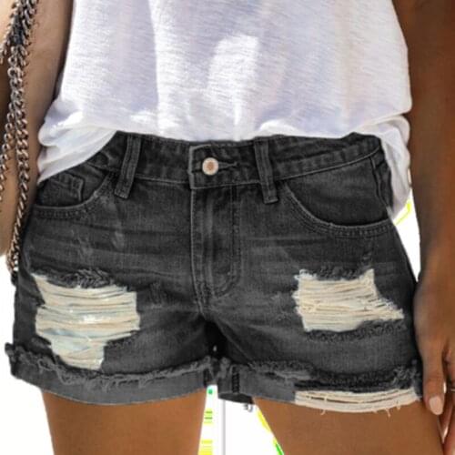 Fashion Sexy Hole Denim Shorts with Tassel Women 2021 Summer High Waisted Button Zipper Pockets Female Washed Vintage Slim Jeans