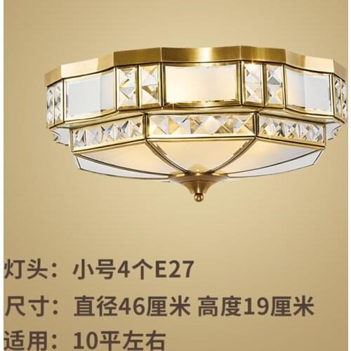 European luxury all copper ceiling lights crystal study bedroom hanging foyer ceiling lamps American living room deco lighting
