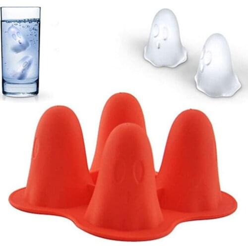 Halloween 4 Grid Ice Cream Make Mold Ghost Ice Tray Silicone Fruit Chocolate Decoration Tool Ice Mold Kitchen Accessories