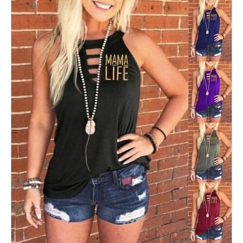 2021 Fashion Women T-shirt spring and summer womens new womens clothing round neck letter printing hollow sexy vest T-shirt