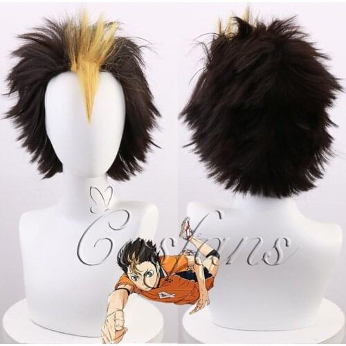 Haikyuu!! Blonde Anime Wig Nishinoya Yuu Cosplay Hair Accessories Short Black Heat Resistant Hair Cosplay Costume Wigs + Wig Cap