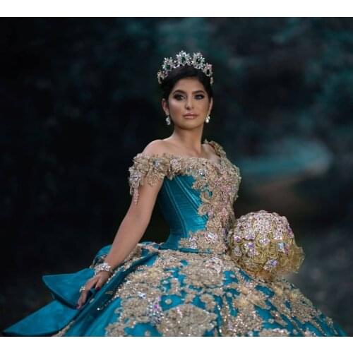 Cara&Alan Luxury Mexican Quinceanera Dresses Crystal Beads Lace Appliqued Sweet 16 Dress Off the Shoulder vestidos de XV 15 años