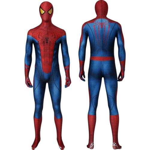 Adult Superhero The Amazing Spider Peter Parker Jumpsuit Cosplay Costume Halloween Masquerade Party Bodysuit