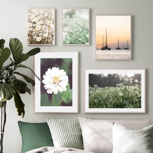 Sea Ship Stone Flower Chrysanthemum Plant Quote Wall Art Canvas Painting Nordic Posters And Prints Wall Pictures For Living Room