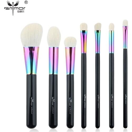 Anmor 7 Pcs Goat Hair Makeup Brushes Set High Quality Professional Powder Foundation Blush Brush for Eye Make Up Cosmetic Tools