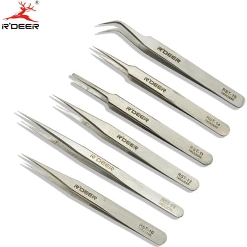 6pcs Precision Tweezers Set Thicken Stainless Steel Electronics Forceps Multi Tools Hand Tool