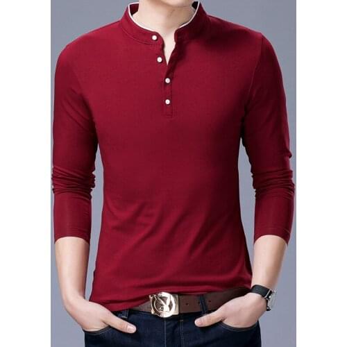 2021 spring new mens T-shirt casual Korean style stand-up collar long-sleeved cotton youth shirt trendy mens clothing WTP0024