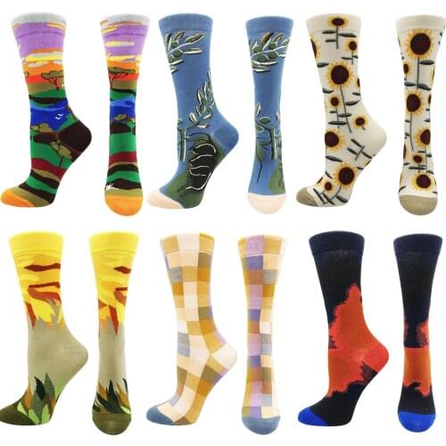 2021 spring, summer and autumn new mid-tube socks female creative abstract landscape art simple and colorful high-quality fashio