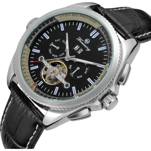 New Top Brand FORSINING Tourbillon Automatic Michanical Watches Men Classic Multi-Function Leather Strap Montre Homme