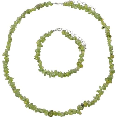 Charms Women Necklace Bracelet Jewelry Set Natural Stone Olivine Peridot Crystal Seed Beads Chain Chokers Bangles Jewellery A939