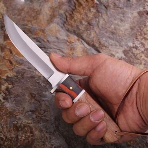 8.62''/6.30'' Fixed Blade Hunting Knife Survival Tactical Knife Wood Handle Self-defense Hiking Outdoor Knives Camping Tools