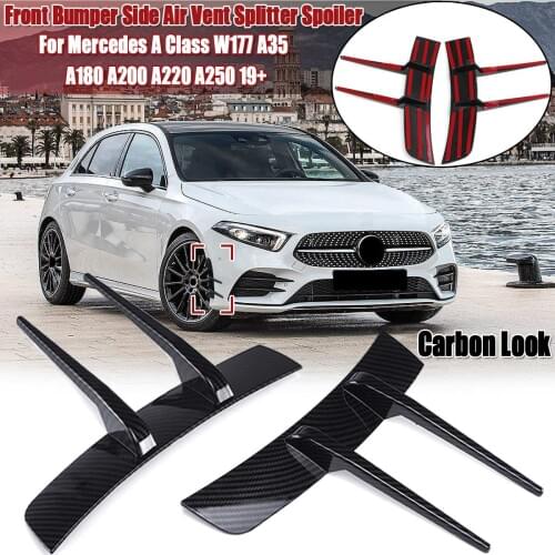 Pair Front Bumper Side Air Vent Splitter Spoiler Canard For Mercedes A Class W177 A35 A180 A200 A220 A250 2019 2020+ gloss black