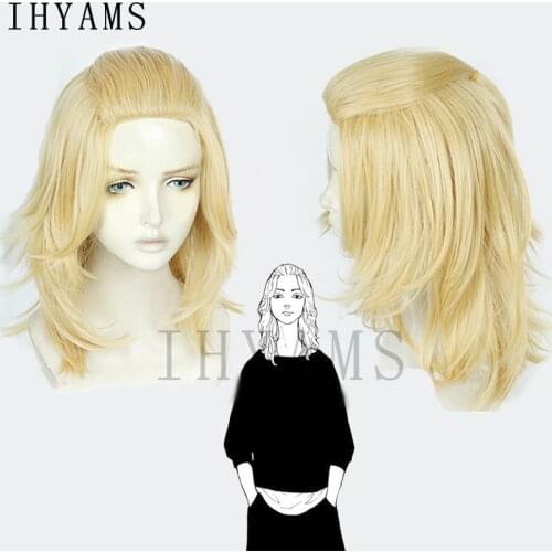 Anime Tokyo Revengers Cosplay Wig Manjiro Sano Cosplay Wig Heat Resistant Synthetic Curly Hair + Free Wig Cap