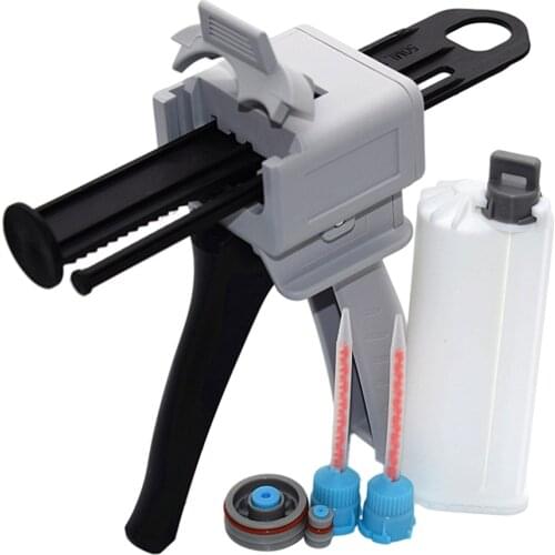 50ML AB Epoxy Glue Gun Applicator Glue Adhensive Caulking Gun Mixed 10:1 w/ Mixing Nozzle 50ml 10:1 Empty Dual-Barrel Cartridge