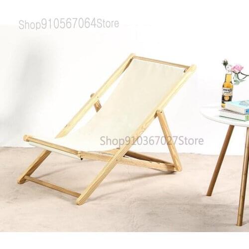 Beach Chair Lazy Folding Outdoor Solid Wood Deck Chair Net Red Oxford Canvas Balcony Home Leisure Nap Easy