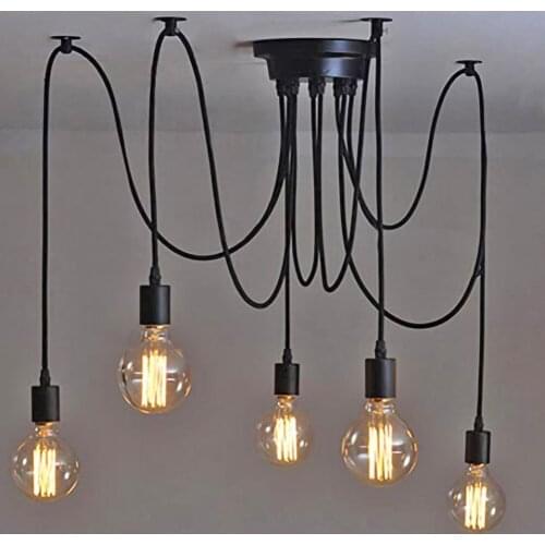 Retro Industrial Style Ceiling Lamp E27 Edison Light Bulb Hanging Spider Light Living Dining Room Kitchen Bedroom Home Black#38