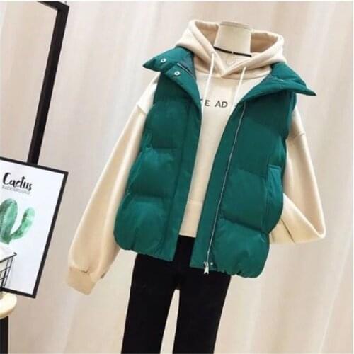 Down Cotton Vest Women Casual Plus Size Autumn New Student Wild Warm Sleeveless Jacket Female Korean Loose Short Waistcoat G1225