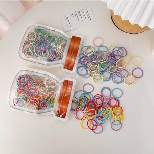 100 Pcs Ladies Childrens Baby Candy Color Black Rubber Bands Little Girls Colored Non-Injury Hair Band Simple Hair Rope Ties