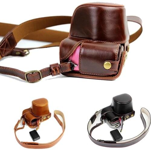 Luxury PU Leather Camera Case Bag Open Battery With Strap For Sony A5000 A5100 Black Coffee Brown