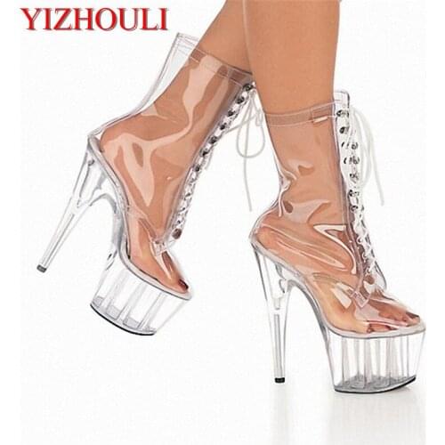 15cm Ultra Crystal High Heels Shoes Platform Sexy Boots Transparent Temptation Fun Shoes 6 Inch Crystal Shoes