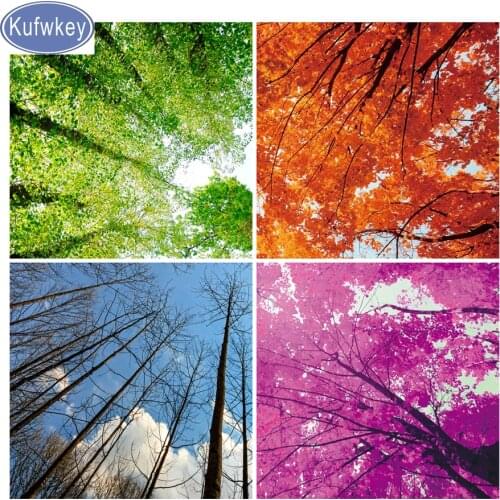 Seasons tree diamond Painting 4 pcs full square/round drills mosaic full embroidery diamond photo Multi-picture,Restaurant decor