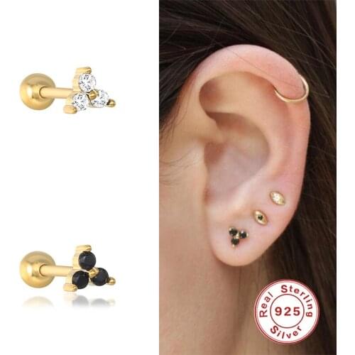 CANNER 1 Pc 925 Sterling Silver Stud Earrings For Women Black White CZ Zircon Piercing Earring silver 925 Jewelry pendientes