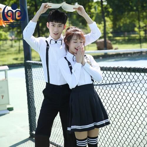 Teenager School Uniform Long Sleeve College Clothes Adolescent Decorate Belt School Uniform Package 2pcs Wear D-0567