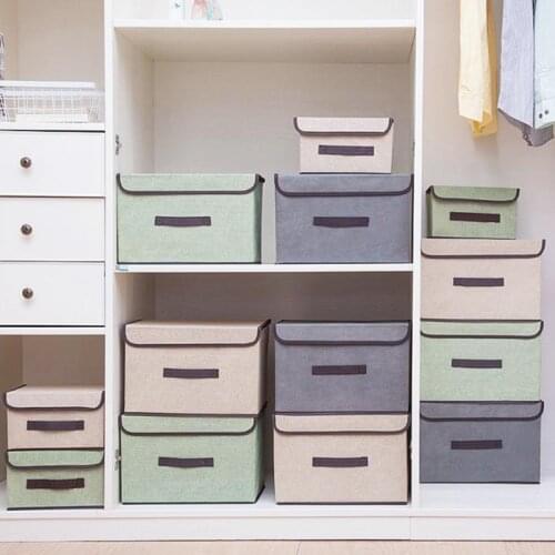 Storage Box with Lid Foldable Portable Storage Basket Container Bins Household Imitation Hemp Non-woven Fabric Storage Organizer