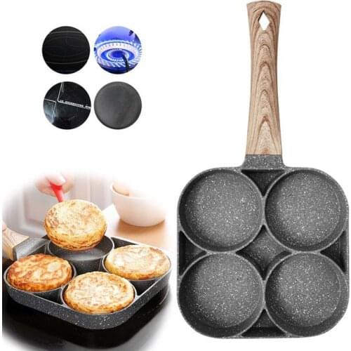 Four-hole Omelette Pan Breakfast Pancake Machine Flat-bottomed Non-stick Egg Dumpling Pan Mold Egg Burger Frying Pan Artifact