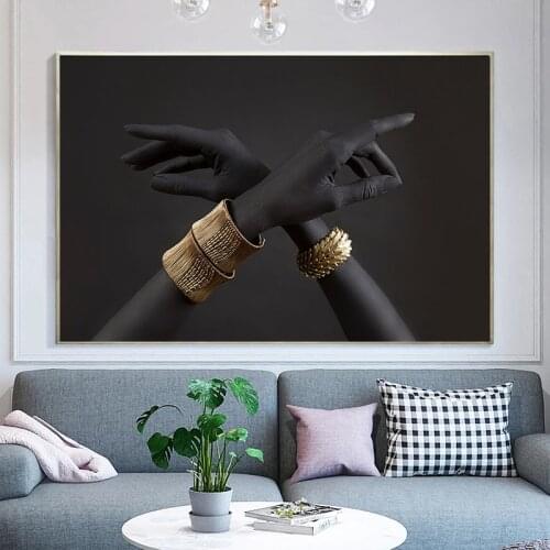 Modern Abstract Hand with Gold Bracelet Canvas Painting Posters and Prints African Wall Art Picture for Living Room Home Decor