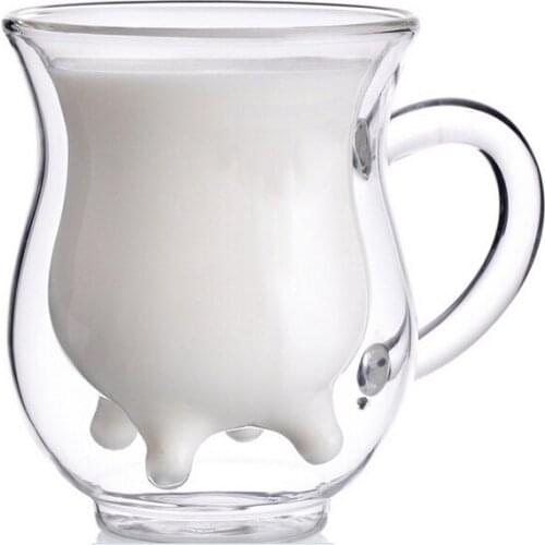 Glass Milk Cows Cups 240 ml Double Heat-resistant Glass Drink