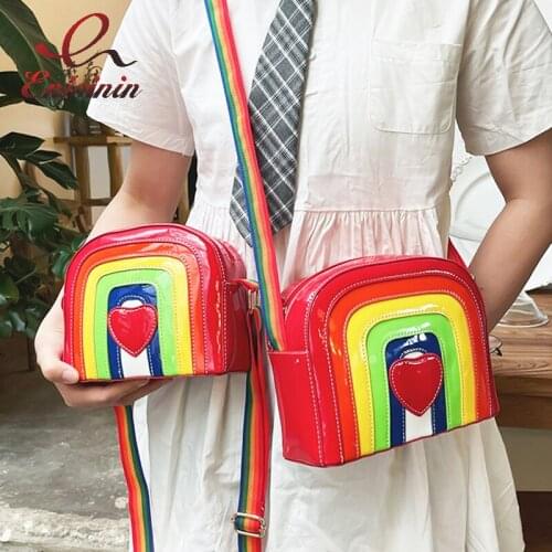 Color Rainbow Shape Crossbody Bag for Women Cute Cartoon Girls Purses and Handbags Patent Leather Clutch Bag Shoulder Bag 2021