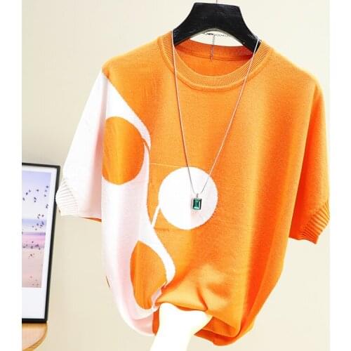 Spring summer O-neck short-sleeved sweater bottoming shirt womens t-shirt loose thin pullover