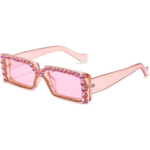 Veshion Pink Rectangular Sunglasses Rhinestones Fashion Luxury Green Blue Ladies Square Glasses for Women 2021 Uv400 Party