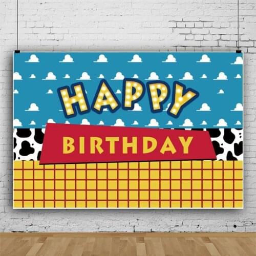 Blue Sky White Clouds Yellow Check Backdrop Kids Birthday Party Room Decoration Photography Studio Photo Custom Vinyl Background