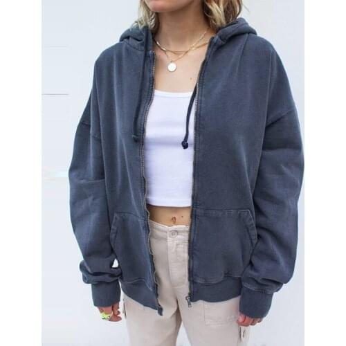 Y2K Autumn Winter Casual Oversized Hoodies Zip-up Long Sleeve Sweatshirt Women Jacket Coat Solid Female Harajuku Streetwear