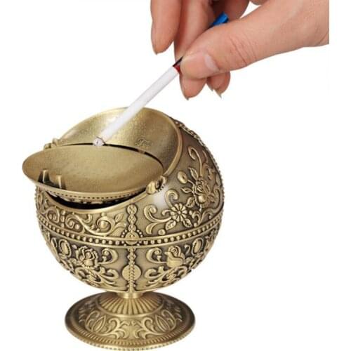 LBER 11.5 *9.8cm Ash Bowl with Cover Creative Personality Metal Spherical Rose Pattern Globe Decoration Household Smoke Cylinder