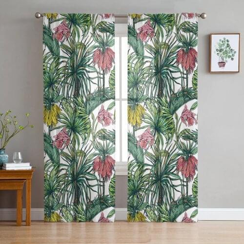 Tropical Plants Flowers Window Curtains Bedroom Modern Drape Sheer Tulle Valances Living Room Kitchen Voile Curtain