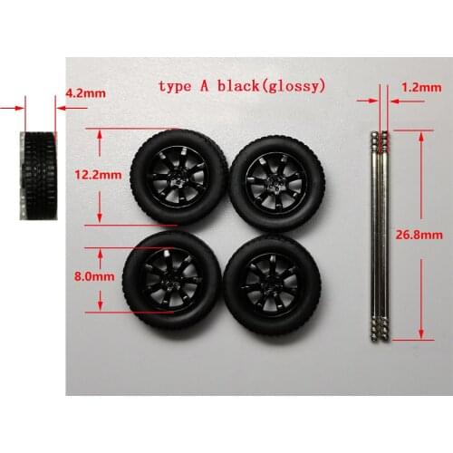 2Sets 1:64 Car Tires Wheels Refits Hub Rubber Tyres and Axles Spare Parts
