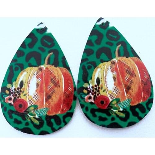 Stay Wild Sunflower Pumpkin Earring Faux Leather Cheetah Leopard Teardrop Earrings Double Large Size Print on Cowhilde Not Hair