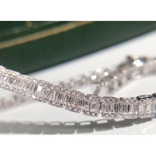 AEAW Solid 18K White Gold GF 2.6ctw Natural Diamond Bracelet Wedding Bezel Bracelet for Women Birthday Fine Jewelry Gift