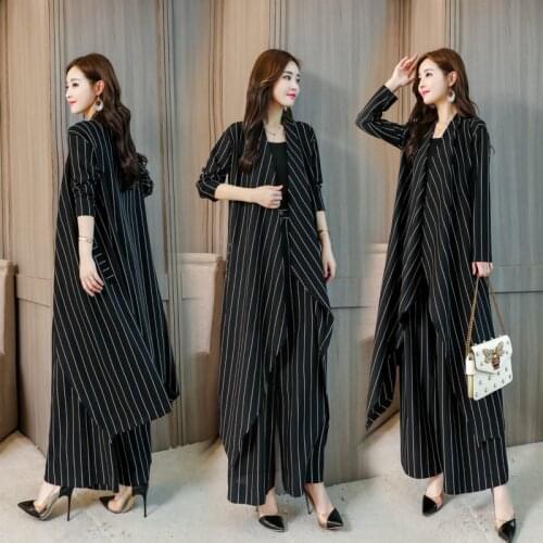 YASUGUOJI New 2019 fashion striped 3 piece set women two piece set top and pants 2 piece outfits for women casual trousers suit