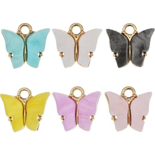 10Pcs/Lot Romantic Metal Resin Pink Butterfly Shape Charms For DIY Making Earrings Necklace Bracelet Jewelry Accessories