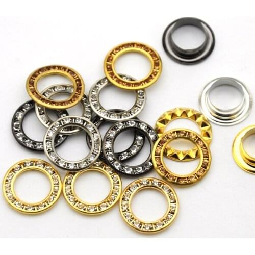 100sets/lot 4 colors 15mm round metal brass rhinestone eyelets crystal diamond grommets glass eyelets free shipping RE-15mm-001