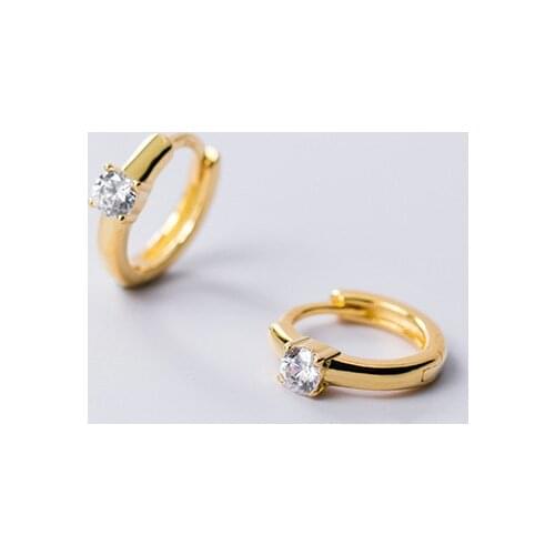 18K Gold 8MM Small Real. 925 Sterling Silver jewelry 4-Prong Solitaire CZ Ear hoop huggie Earrings fine jewelry C-G0711